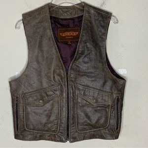 UNIK Men Vest Leather Motorcycle Biker Western Cowboy Brown Size Medium Unisex